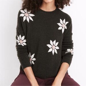 Madewell Flower Intarsia Olive Green Sweater XL